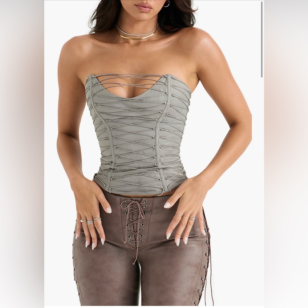 House of cb Gray Lace-Up Women’s Top